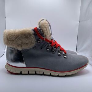 Cole Haan Zerogrand Women Size 8.5 b Gray Waterproof Fur Lined Ankle Hiker Boots